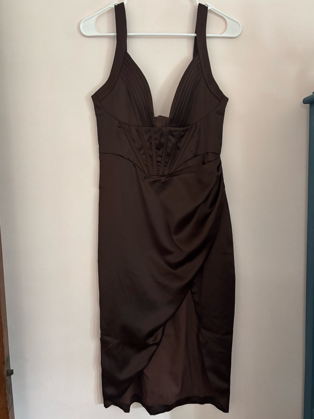 Brown Plunging Neckline Dress with boning